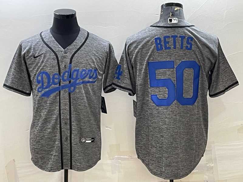 Men%27s Los Angeles Dodgers #50 Mookie Betts Grey Gridiron Cool Base Stitched Baseball Jersey